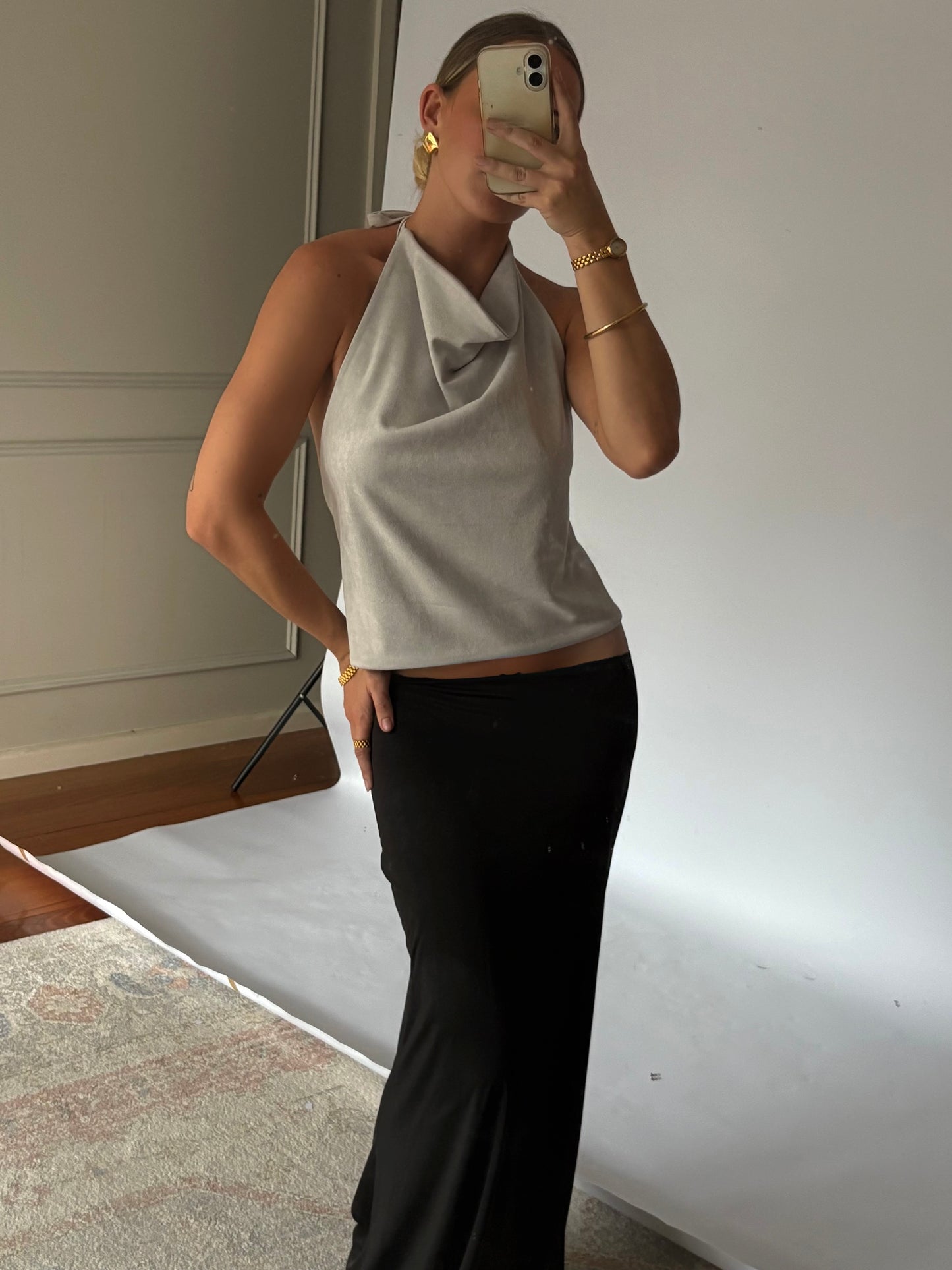 AKARI TOP - GREY SUEDE